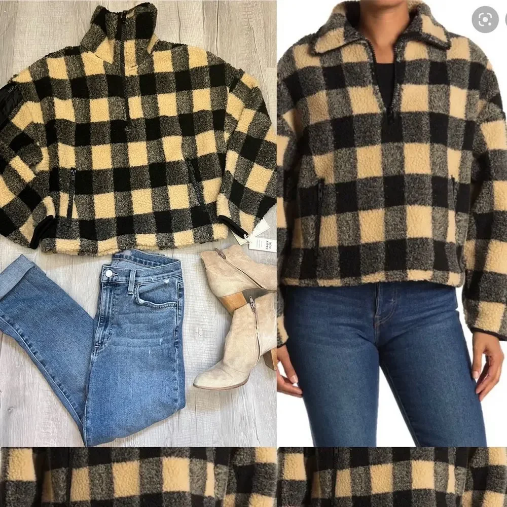 NWT Buffalo Plaid Cozy thick Faux Shearling Liner Cropped Jacket BOUNDLE…
